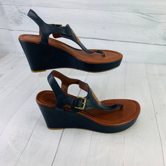 Tommy Hilfiger Women Dark Navy Open Toe Wedge Heel Platform Sandals Size 10 M - Picture 8 of 11